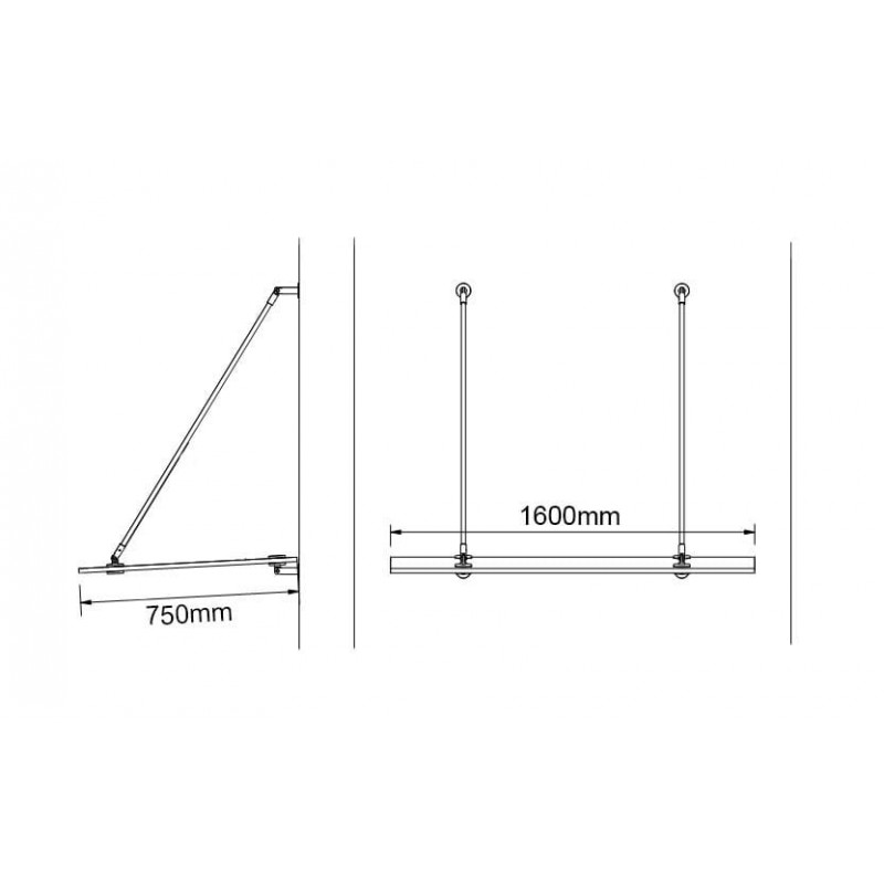 Rozmery pre sklenenú striešku dvojtiahlovú ELEGAN 160x75 cm - nákres | DoMo-GLASS