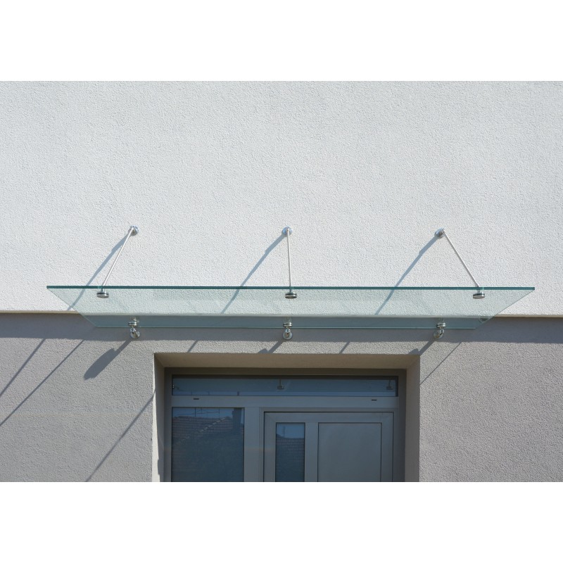 Glasvordach ELEGAN mit Klarglas, 3 Zugstäbe 270x75 cm