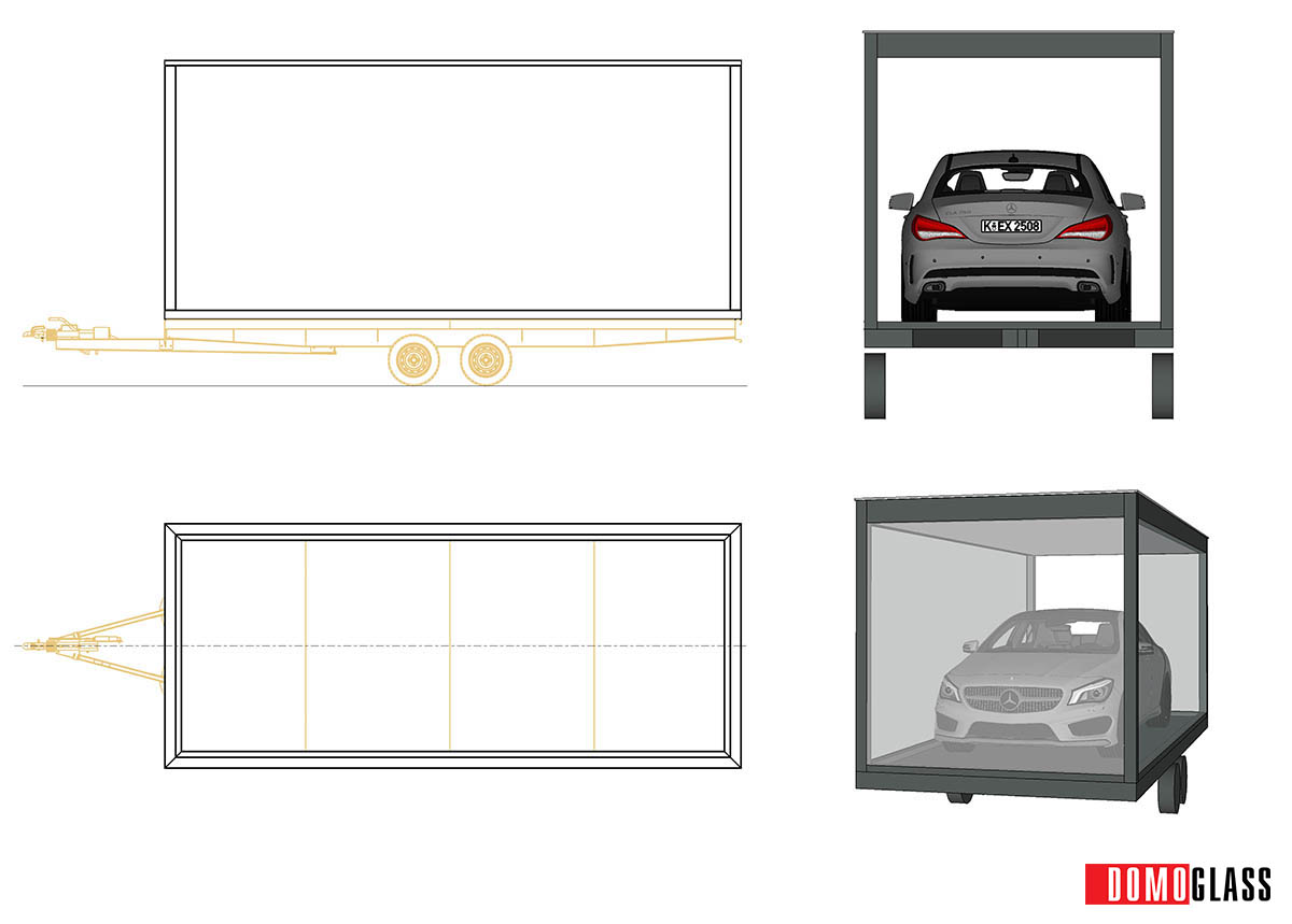 Mobilná garáž technický detail a vizualizácia | DOMO GLASS