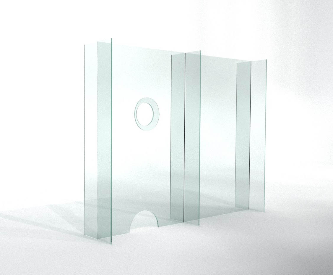 Sklenený stolový paravan na pult klientského centra | DOMO GLASS