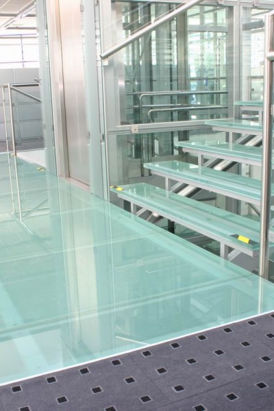 Walk-on glass and glass stairs
